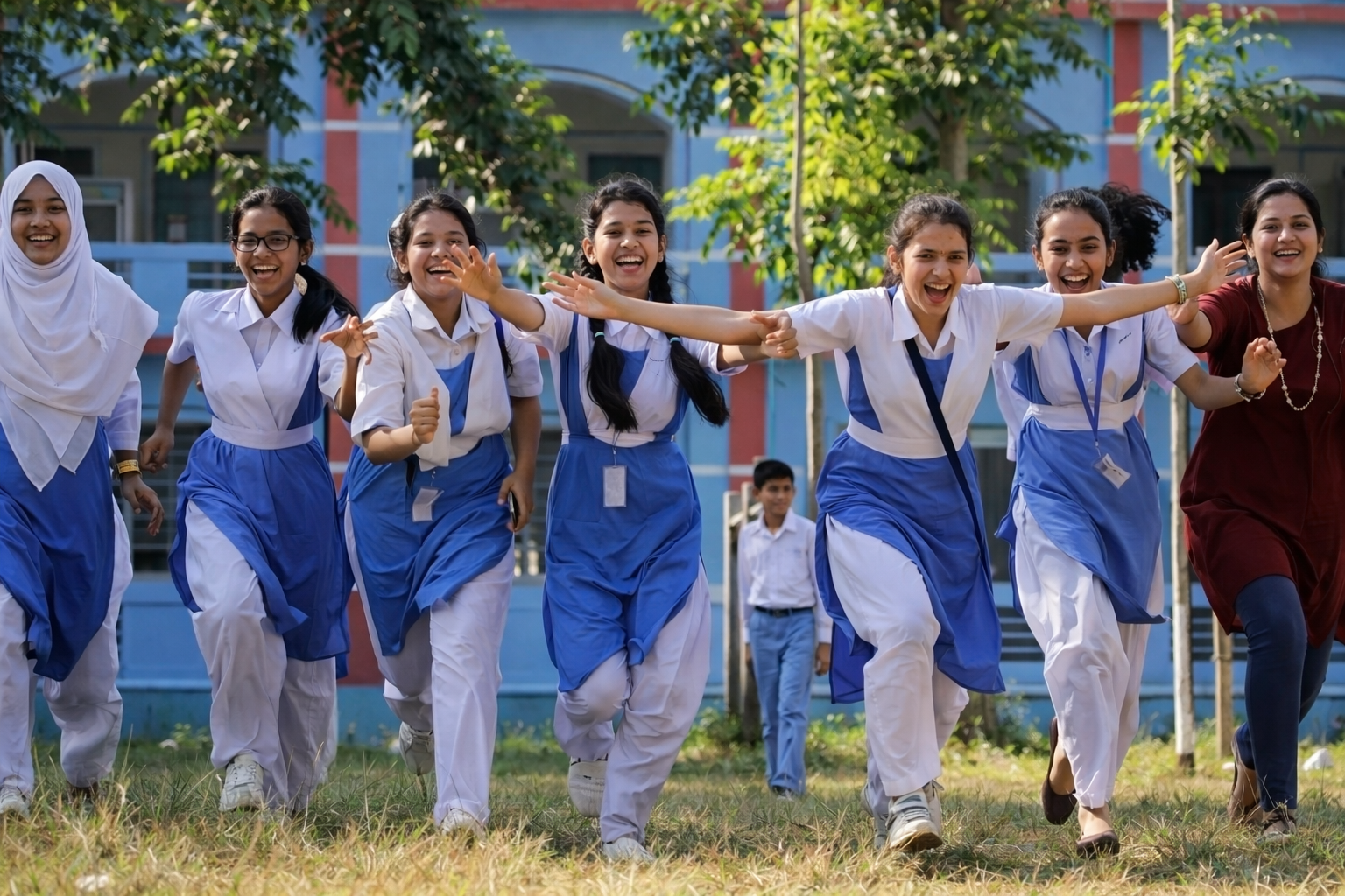 Running with joy in the schoolyard