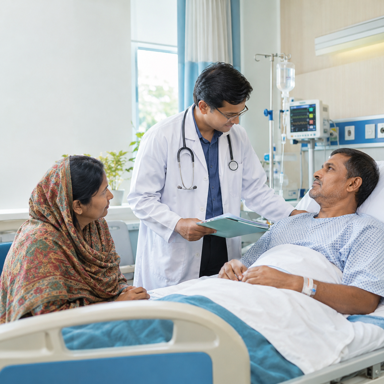 Compassionate Care in a Bright Hospital Ward